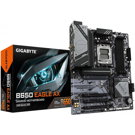 GIGABYTE B650 EAGLE Motherboard - Supports AMD Ryzen 9000 CPUs, 12+2+2 Phases Digital VRM, up to 7600MHz DDR5 (OC), 1xPCIe 5.0 + 2xPCIe 4.0 M.2, GbE LAN, USB 3.2 Gen2