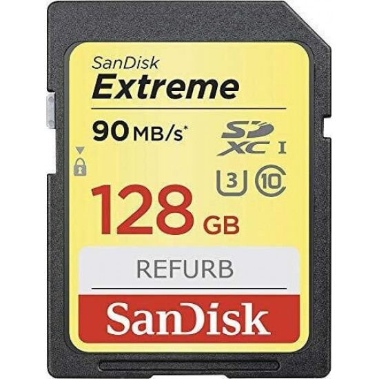 SanDisk Extreme 128GB SDXC Memory Card + 1 year RescuePRO Deluxe up to 180MB/s & 90MB/s Read/Write speeds, UHS-I, Class 10, U3, V30, EAN: 619659188863