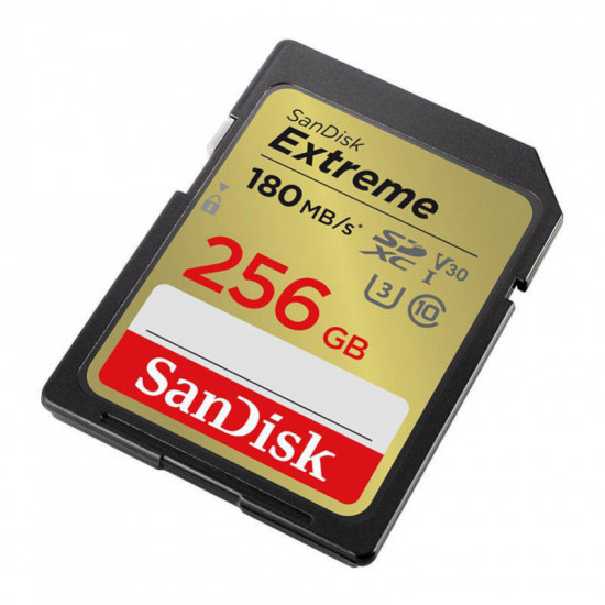 SanDisk Extreme 256GB SDXC Memory Card + 1 year RescuePRO Deluxe up to 180MB/s & 130MB/s Read/Write speeds, UHS-I, Class 10, U3, V30, EAN: 619659188948