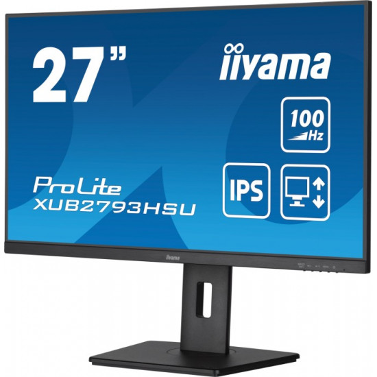 68,6cm/27inch (1920x1080) Iiyama ProLite XUB2793HSU-B6 16:9 FHD IPS 100Hz 1ms HDMI DP Pivot VESA Speaker Black