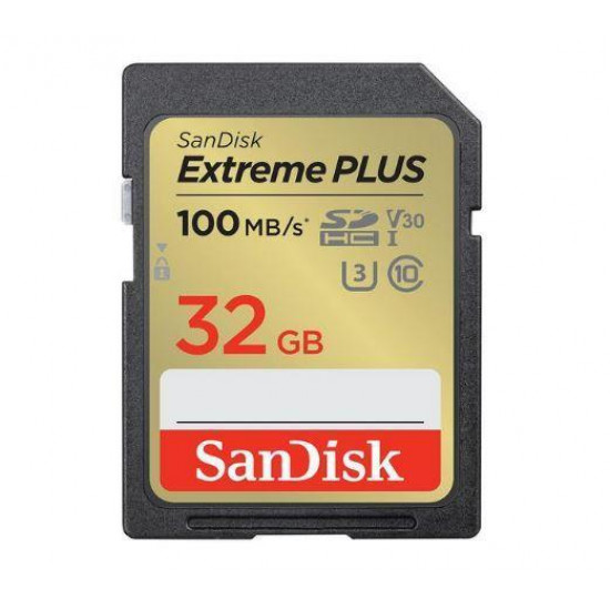 SanDisk Extreme PLUS 32GB SDHC Memory Card + 2 years RescuePRO Deluxe up to 100MB/s & 60MB/s Read/Write speeds, UHS-I, Class 10, U3, V30, EAN: 619659189433