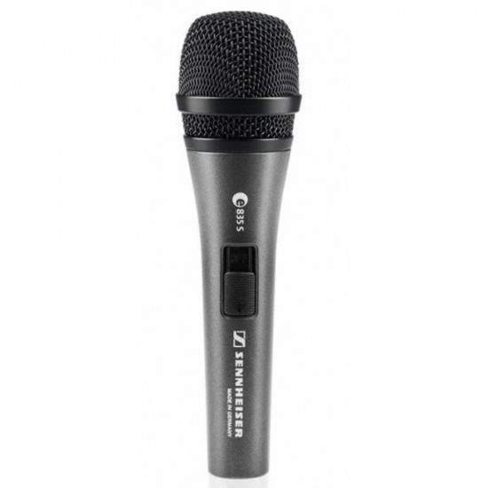 SENNHEISER E 835-S, VOCAL MICROPHONE, DYNAMIC, CARDIOID, I/O SWITCH, 3-PIN XLR-M, ANTHRACITE, INCLUDES CLIP AND BAG