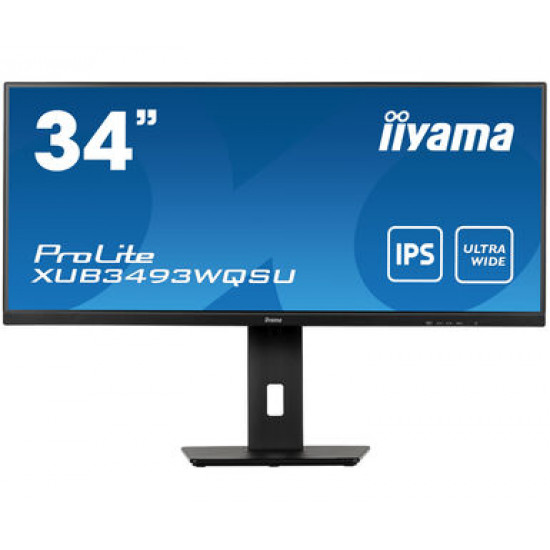 34''/86,4cm (3440x1440) Iiyama 34W LCD Business UWQHD IPS 21:9 4ms HDMI DisplayPort USB 3.0 Height Adj. Stand Speaker