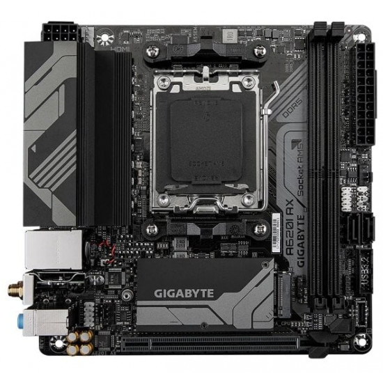 Gigabyte | A620I AX 1.0 | Processor family AMD | Processor socket AM5 | DDR5 DIMM | Supported hard disk drive interfaces SATA, M.2 | Number of SATA connectors 2