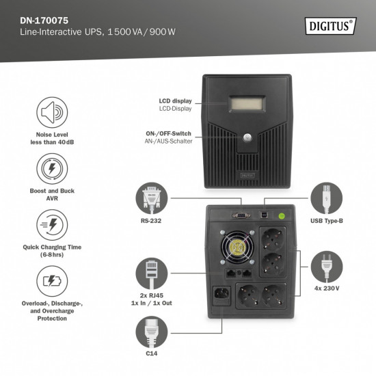 UPS Line-Ineractive 1500VA/900W LCD