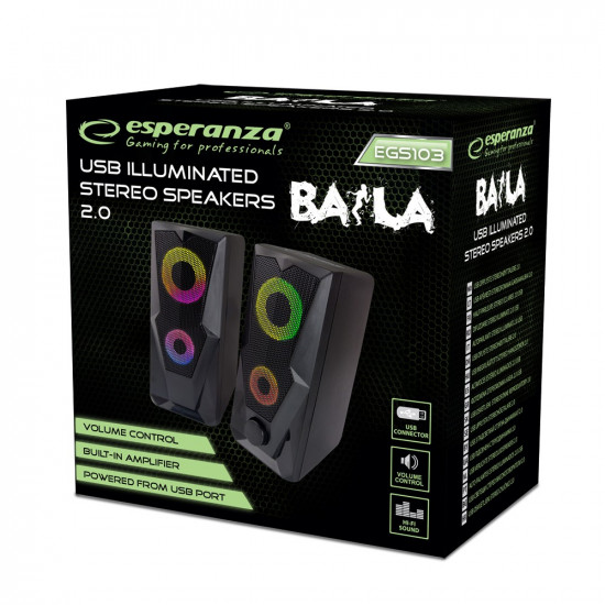 USB SPEAKER 2.0 LED RAINBOW BAILA