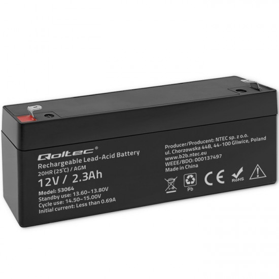 AGM battery 12V 2.3Ah, max. 34.5A