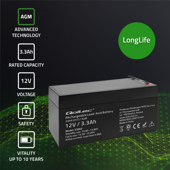 AGM battery 12V 3.3Ah, max. 49.5A