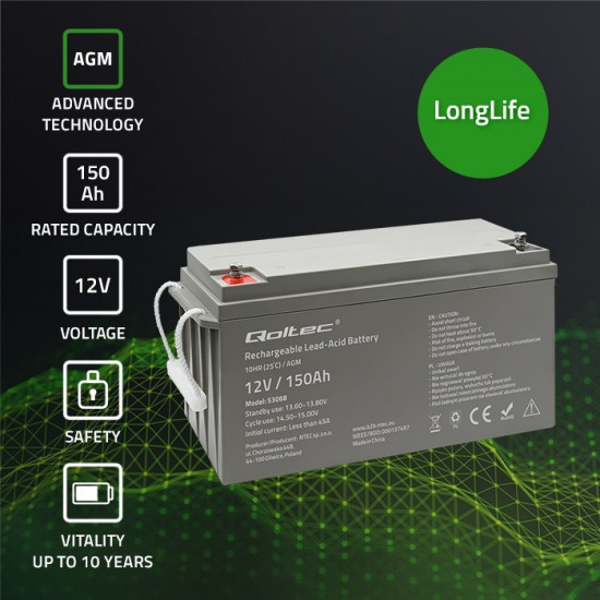 AGM battery 12V 150Ah, max. 2250A