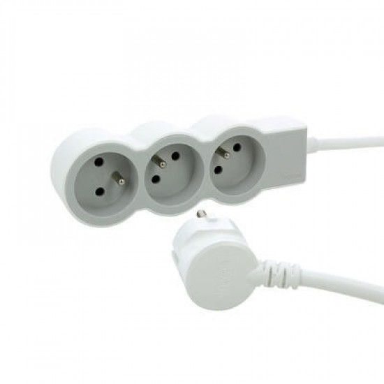 Extension cable 3x2P+Z 1,5m White/grey