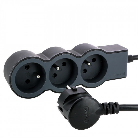 16A 3680W 3x2P+Z extra-flat power strip extension with 1.5m cord - black and dark gray