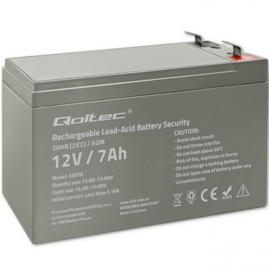 AGM battery 12V 7Ah, max. 105A, Securit