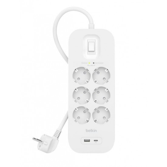 Surge Protector SurgePlus 6x Schuko 1xUSB-A 1xUSB-C 650J 2m