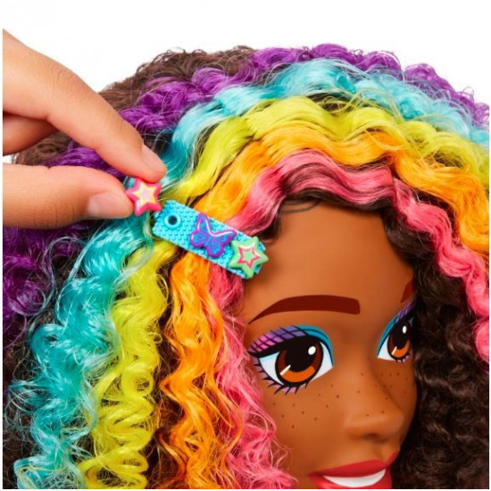 Barbie styling head Neon rainbow curly hair