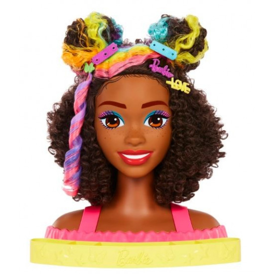 Barbie styling head Neon rainbow curly hair