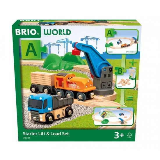 Wooden train starter set with crane