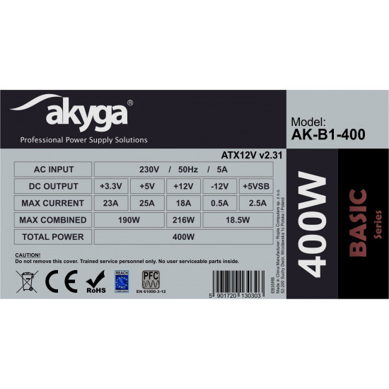 AK-B1-400 ATX 400 POWER SUPPLY