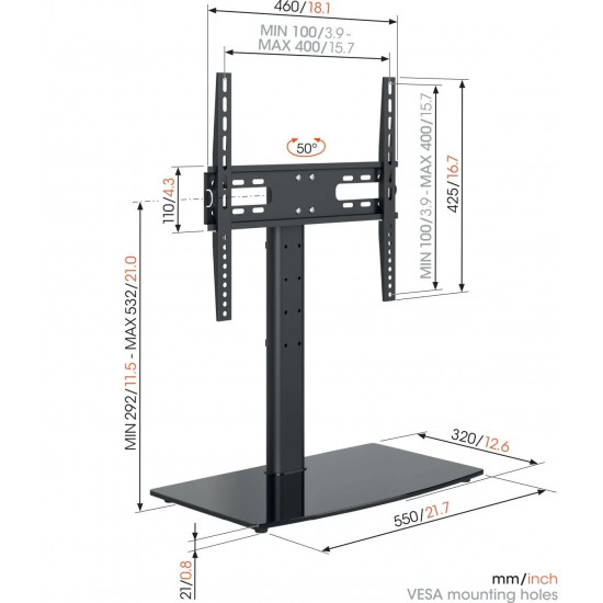 Vogels | Desk Mount | MS3085-A1 Table-Top Stand Medium | Full motion | 32-65  | Black