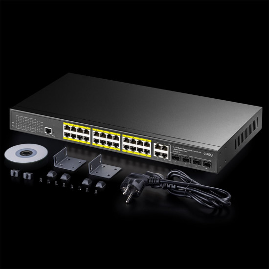 Switch CUDY GS2028PS4 Managed L2 Gigabit Ethernet (10/100/1000) Power over Ethernet (PoE+) 1U Black