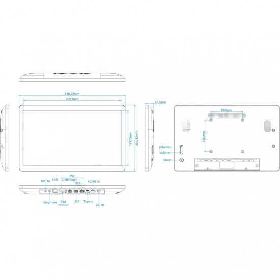 ALLNET High Performance Display 14 Zoll LTE Android 12 RK3588 NFC PoE HDMI In Farbe schwarz