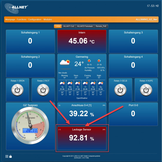 ALLNET MSR Sensor ALL4456 / Leckage Sensor / Wasser am Boden detektiert