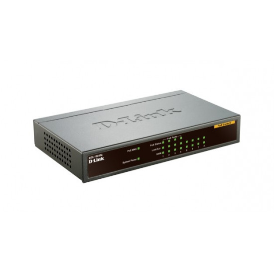 D-Link DES-1008PA network switch Unmanaged Fast Ethernet (10/100) Power over Ethernet (PoE) Black