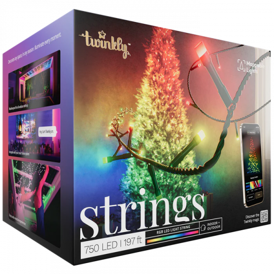 Twinkly Strings Smart LED 750 RGB, 60m, Black wire|Multicolor