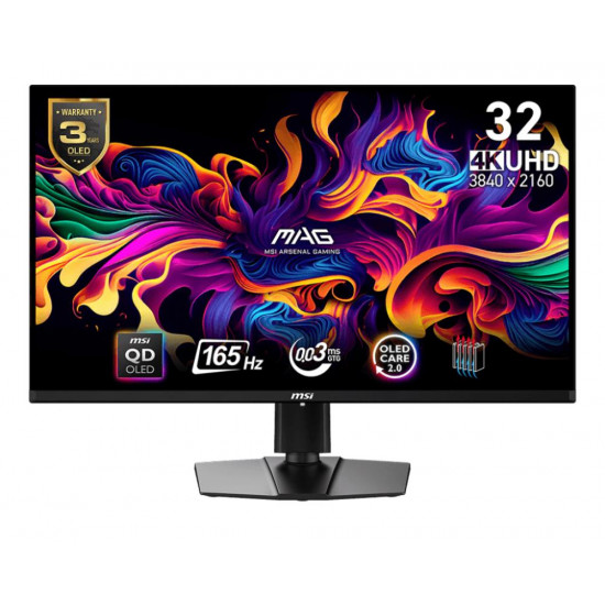 Monitor|MSI|31.5|Gaming|Panel QD-OLED|3840x2160|16:9|165Hz|0.03 ms|Swivel|Pivot|Height adjustable|Tilt|Colour Black|MAG321UPQD-OLED