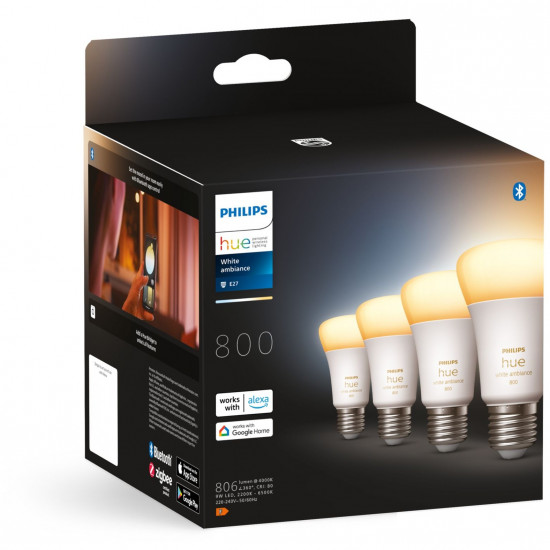 Philips Hue White Ambiance E27 Viererpack 4x570lm 60W