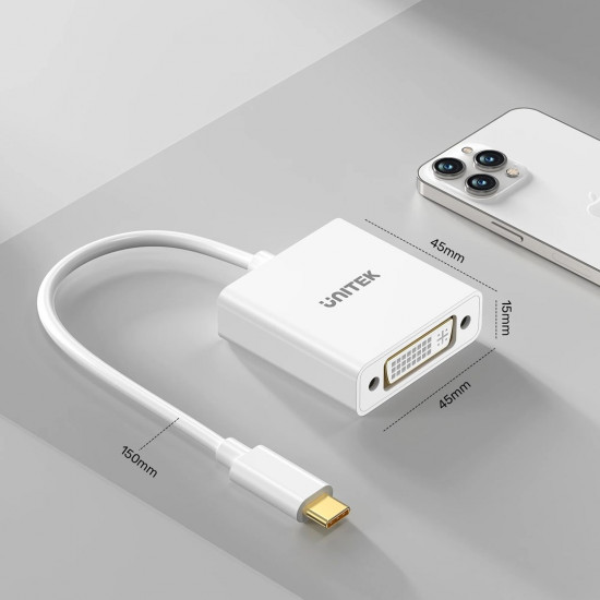 UNITEK ADAPTER USB-C-DVI 1080P@60HZ,WHITE,15CM M/F