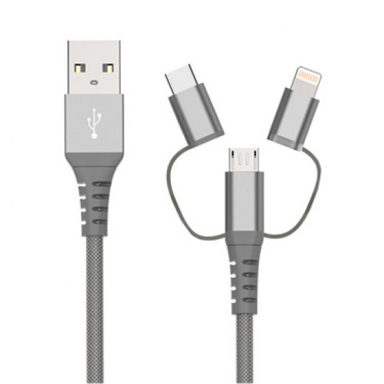 3-in-1 Cirago Charge and Sync Cable (Space Gray, Braided) ***New Launch***