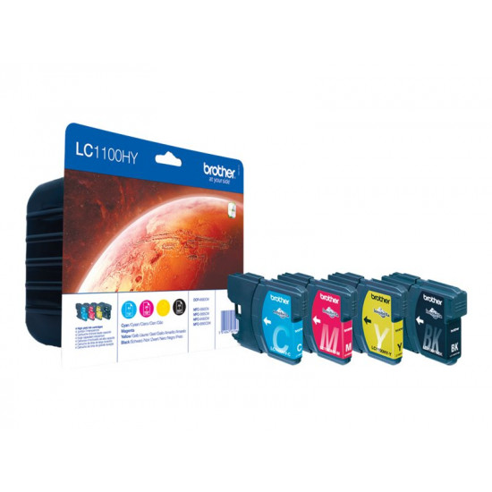 BROTHER LC-1100 ink cartridge black and tri-colour high capacity Bk: 19ml, Cl: 16ml Bk: 900, Cl: 750 pages 4-pack blister