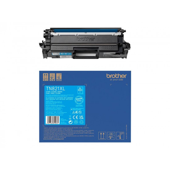 BROTHER TN-821XLC Super High Yield Cyan Toner Cartridge for EC Prints 9000 pages