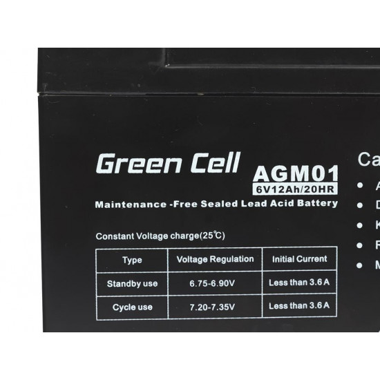 Green Cell AGM Battery 6V 12Ah 12.000 mAh Sealed Lead Acid (VRLA)