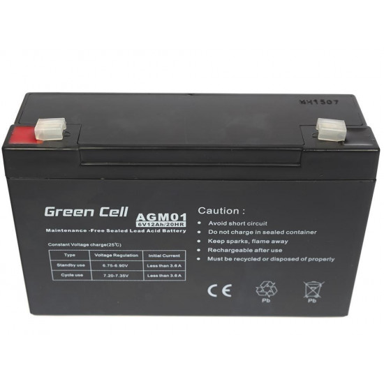 Green Cell AGM Battery 6V 12Ah 12.000 mAh Sealed Lead Acid (VRLA)