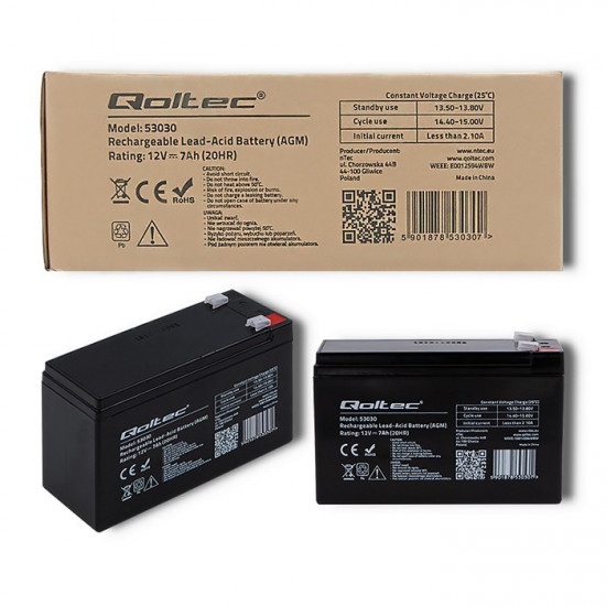 Qoltec 53030 AGM battery | 12V | 7Ah