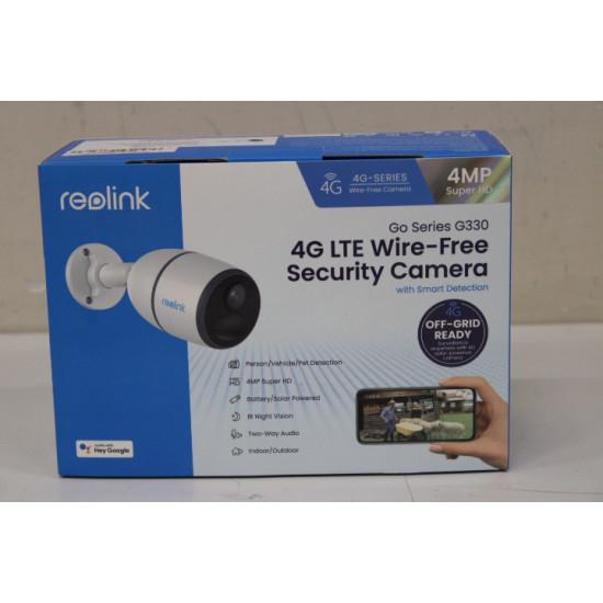 SALE OUT. Reolink Go Series G330 2K 4MP 4G LTE Wireless Battery Camera with Person/Vehicle Detection, White | Reolink | Camera | Go Series G330 | 24 month(s) | Bullet | 4 MP | Fixed | IP65 | H.265 | Micro SD, Max. 128GB | UNPACKED, SMALL SCRATCHES ON TOP