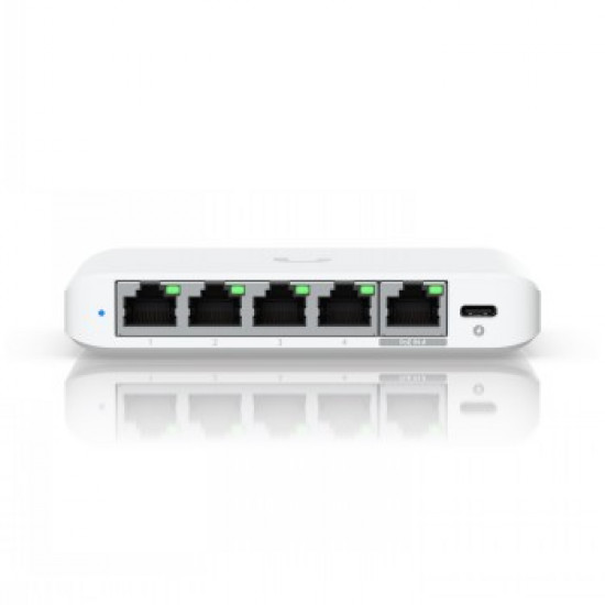 UBIQUITI COMPACT, 5-PORT 2.5G SWITCH THAT CAN BE POWERED WITH POE OR A USB-C ADAPTER.