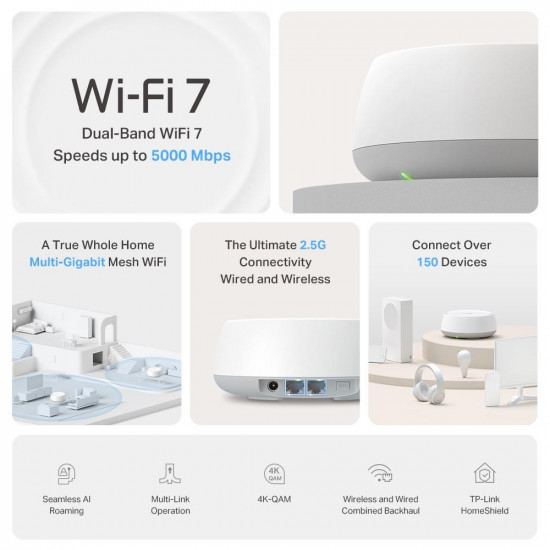 Wireless Router|TP-LINK|Wireless Router|2-pack|5000 Mbps|Mesh|Wi-Fi 7|2x2.5GbE|LAN \ WAN ports 2|Number of antennas 4|DECOBE25(2-PACK)