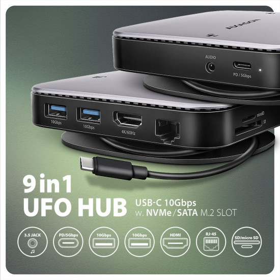 HMC-UFO USB hub 9in1 10Gbps HDMI M.2 NVMe LA