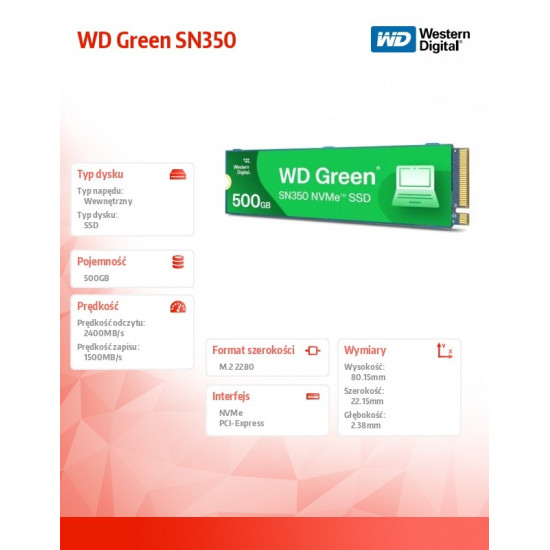 SSD Green 500GB M.2 2280 SN350 NVMe PCIe