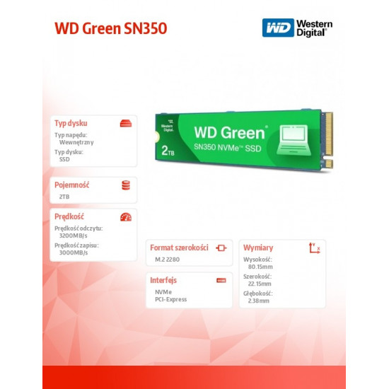 SSD Green 2TB M.2 2280 SN350 NVMe PCIe