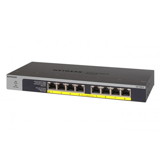 NETGEAR GS108LP Unmanaged Gigabit Ethernet (10/100/1000) Power over Ethernet (PoE) 1U Black, Grey