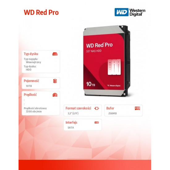 Dysk HDD Red Pro 10TB 3,5 cala 256 MB SATA 7200rp WD103KFBX