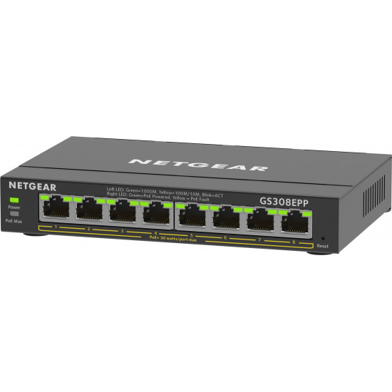 NETGEAR 8-Port Gigabit Ethernet High-Power PoE+ Plus Switch (GS308EPP) Managed L2/L3 Gigabit Ethernet (10/100/1000) Power over Ethernet (PoE) Black