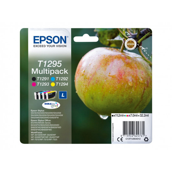 EPSON T1295 ink cartridge black and tri-colour high capacity 11.2ml and 3 x 7ml 4-pack blister without alarm