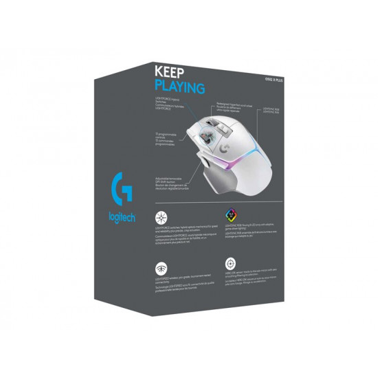 LOGITECH G G502 X PLUS Mouse optical wireless 2.4 GHz USB LOGITECH LIGHTSPEED receiver white