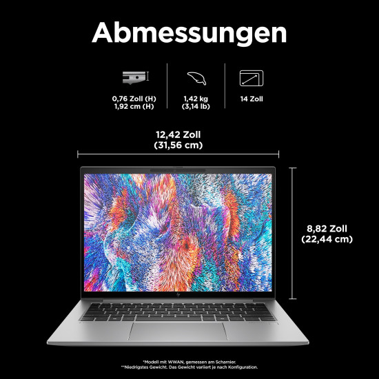 HP ZBook Firefly 14 G11 Intel Core Ultra 7 155H 35,56cm 14Zoll WUXGA 32GB 1TB/SSD NVIDIA A500 4GB W11P SmartBuy 3J War (DE) - Keyboard layout might be German