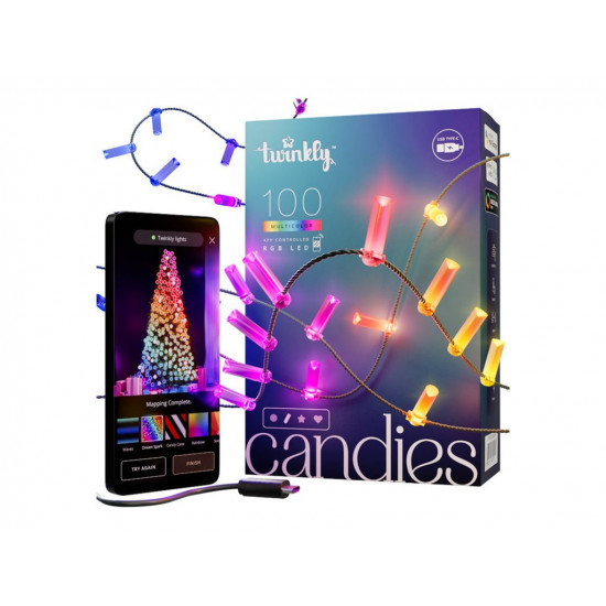 Twinkly Candies 100 Candle-shaped RGB LEDs, USB-C|Green Wire