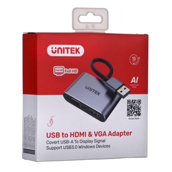 UNITEK ADAPTER USB-A - HDMI & VGA, FULL HD, M/F